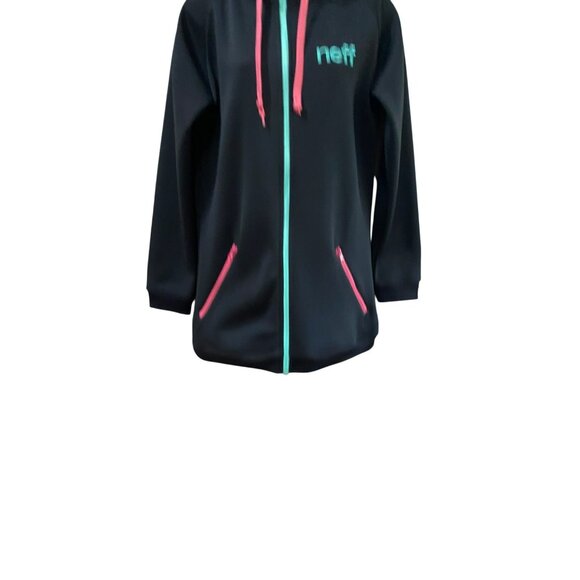 Neff Womens Daily Shredder Hoodie Black W/ Pink & Teal Zipper & Pockets L Polyes - Picture 7 of 9